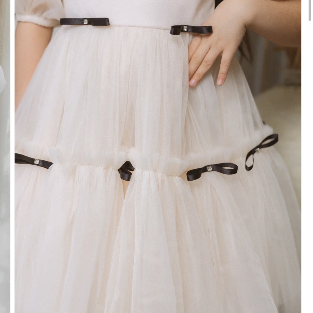 Elegant Cream toddler  Dress with Black Ribbon Accents